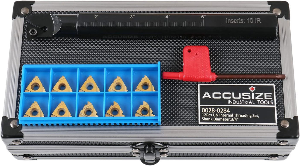 Accusize Industrial Tools 3/4'' Shank Indexable Thread Tool Set, 12Pcs Un Internal Thread Right, 0028-0284