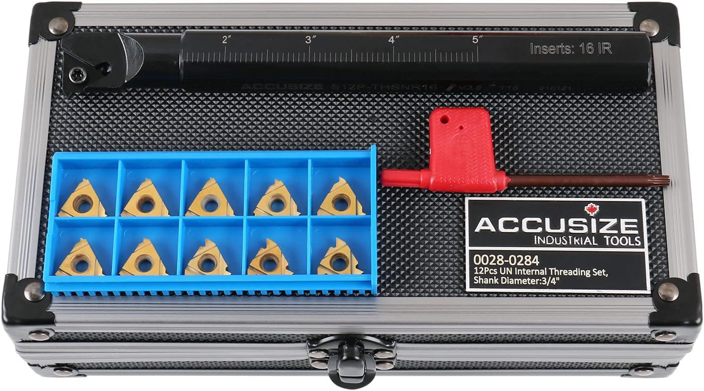 Accusize Industrial Tools 3/4'' Shank Indexable Thread Tool Set, 12Pcs Un Internal Thread Right, 0028-0284