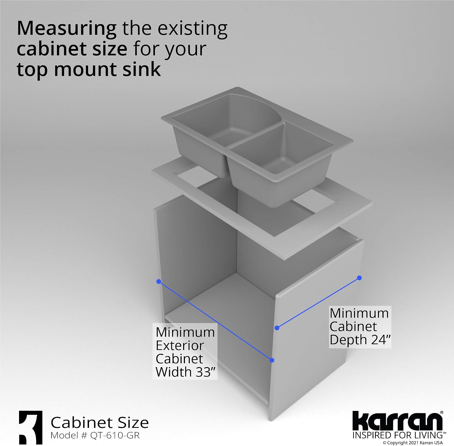 Karran 33' Drop-In/Top Mount Quartz Composite 1-Hole 60/40 Double Bowl Kitchen Sink in Grey