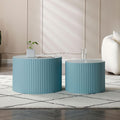 Modern Nesting Coffee Table, Round Wood End Table Set of 2 for Small Space, Living Room - Blue