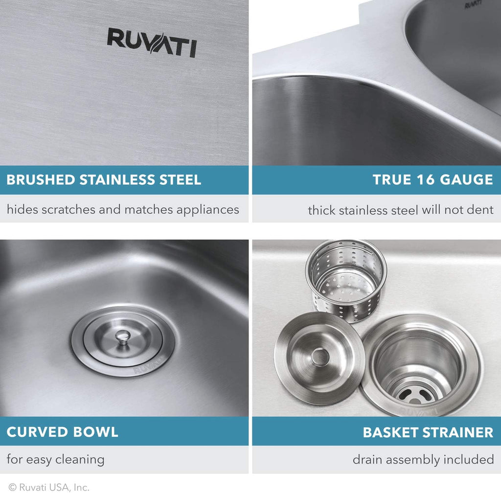 Ruvati 29-inch Undermount Kitchen Sink – 50/50 Double Bowl Kitchen Sink, 16 Gauge T-304 Stainless Steel Sinks, Deep Basin Sinks, Brushed Finish – RVM4301