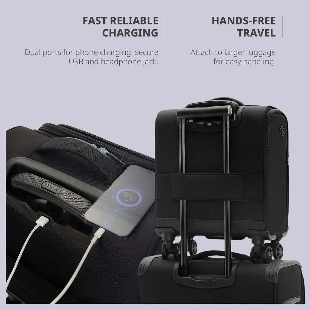 Verage 14-Inch Underseat Carry On Luggage with Spinner Wheels & USB Charging Port, Wheeled Suitcase for Airlines, Lightweight Overnight Bag for Men and Women (14-Inch Compact Underseat Pro)