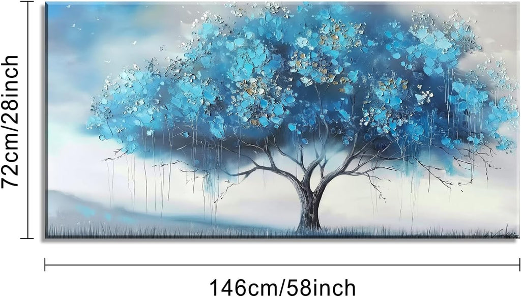 Piy Painting Blue Tree and White Petals Flowers Plants Wall Art Decor Artwork for Bedroom (30x60 Inches)