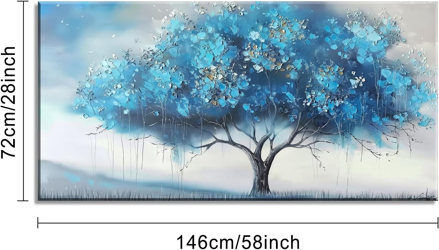 Piy Painting Blue Tree and White Petals Flowers Plants Wall Art Decor Artwork for Bedroom (30x60 Inches)