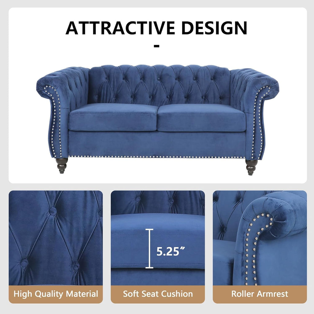 QHITTY 3 Piece Living Room Couch Set, Sectional Chesterfield Sofa Chair Contemporary Upholstered Velvet Loveseat Sofa Sets for Living Room, Office, Small Apartment