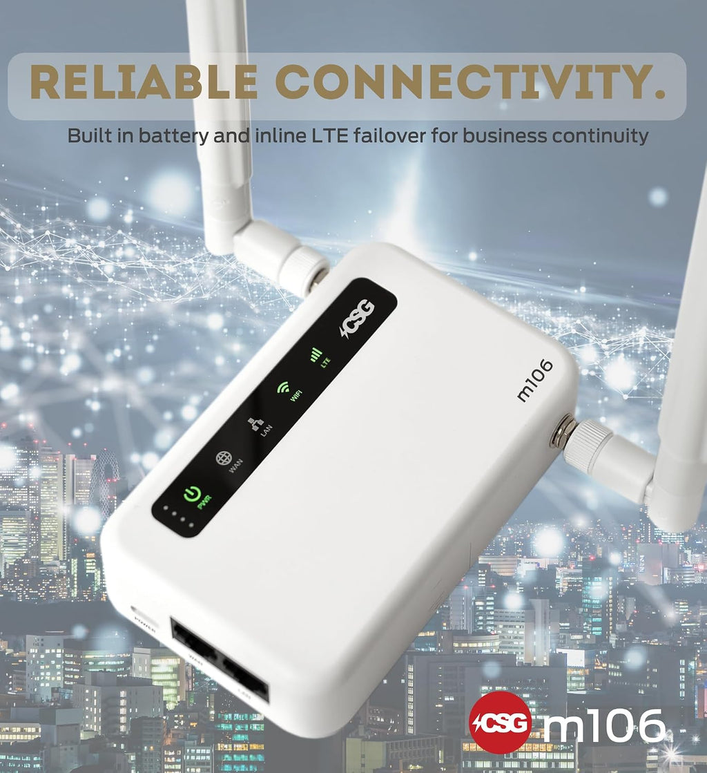 CSG m106 LTE Cellular Gateway Business or Home Router, Verizon 4G LTE Network Compatible, Built-in Failover, 5,000 mAh Backup Battery for Travel, Lightweight Portable Design, RV Internet