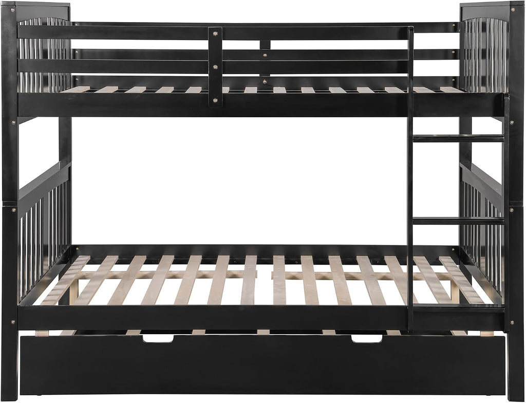 Harper & Bright Designs Full Over Full Bunk Bed with Trundle, Solid Wood Bunk Bed Frame with Ladders, Bedroom Furniture, Espresso