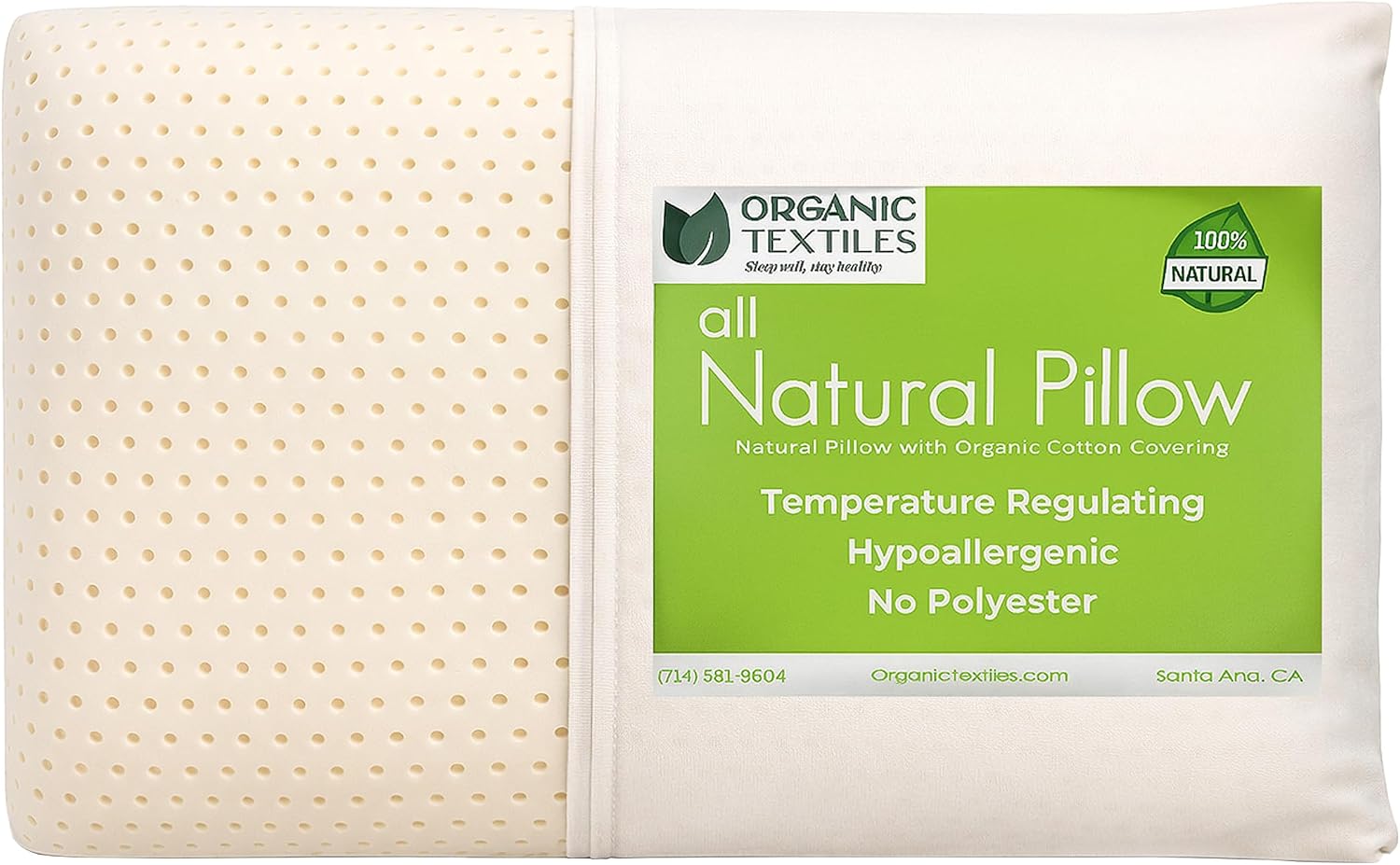OrganicTextiles Natural Latex Pillow with Organic Cotton Cover (Queen Size, Soft), GOTS Certified, Bed Pillow for Sleeping, Neck Pain Relief Help, Head Support, for Side Back Stomach Sleeper