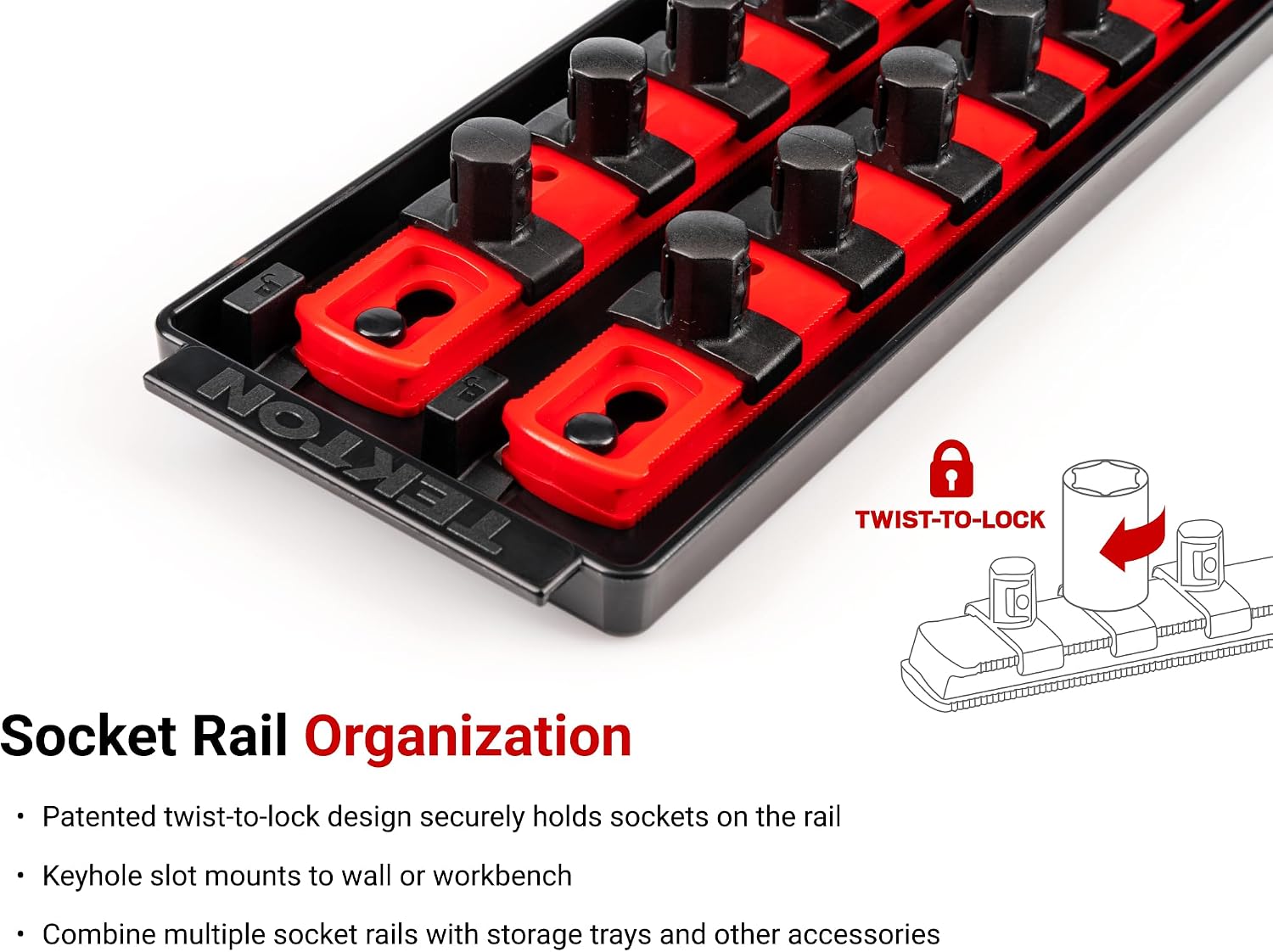 TEKTON 1/2 Inch Drive Shallow and Deep 12-Point Socket Set with Rails and Tray, 30-Piece (10-24 mm) | SHD92212