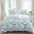 Blue Leaves Duvet Cover Set Queen Size 4 Pieces Minimalist Natural Style Ink Painting Modern Bedding Set with Zipper Closure, 1 Comforter Cover 92x106 Inches 1 Flat Sheet & 2 Pillow Cases
