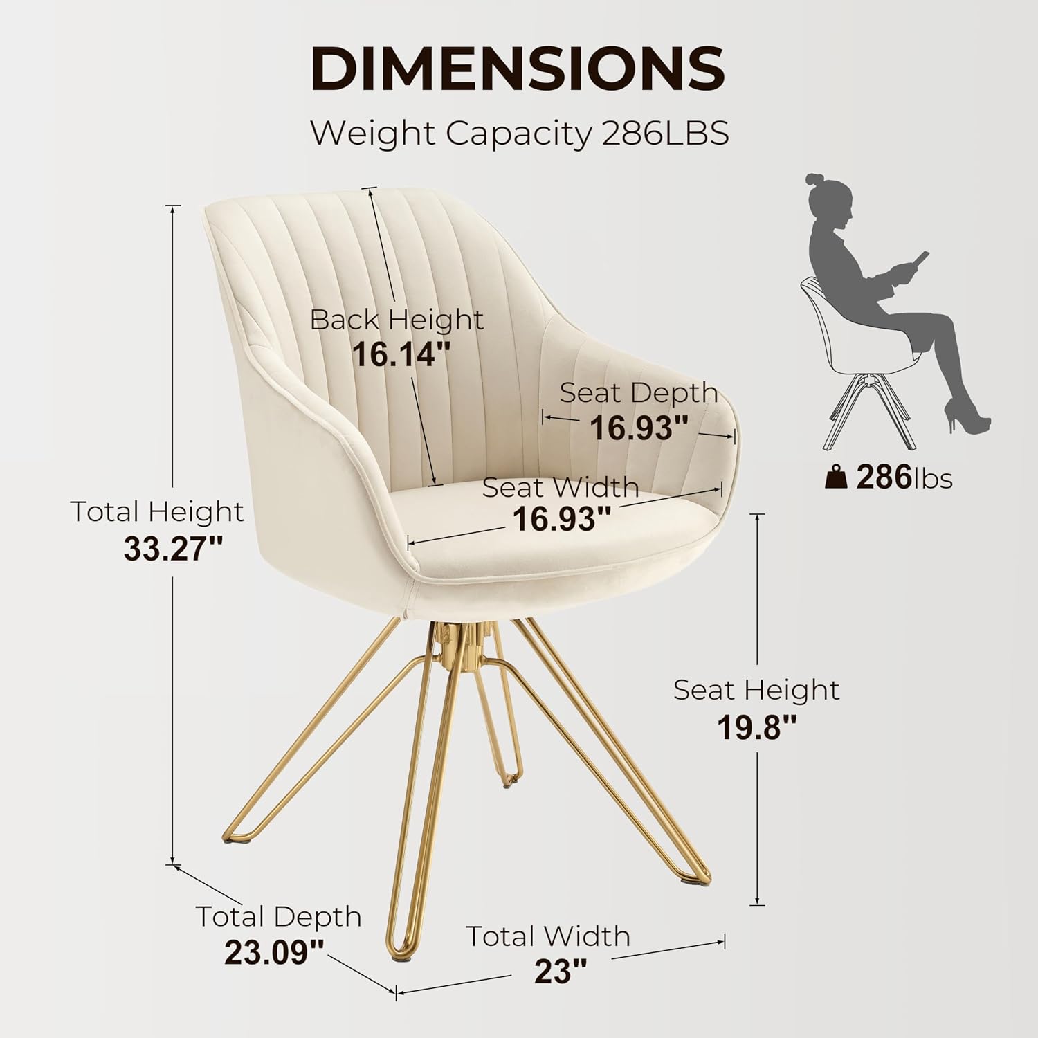 Volans Swivel Accent Chair, Mid Century Modern Dining Room Chairs with Hollow Black Metal Leg, Home Office Desk Chair No Wheels for Living Room, Bedroom, Off White