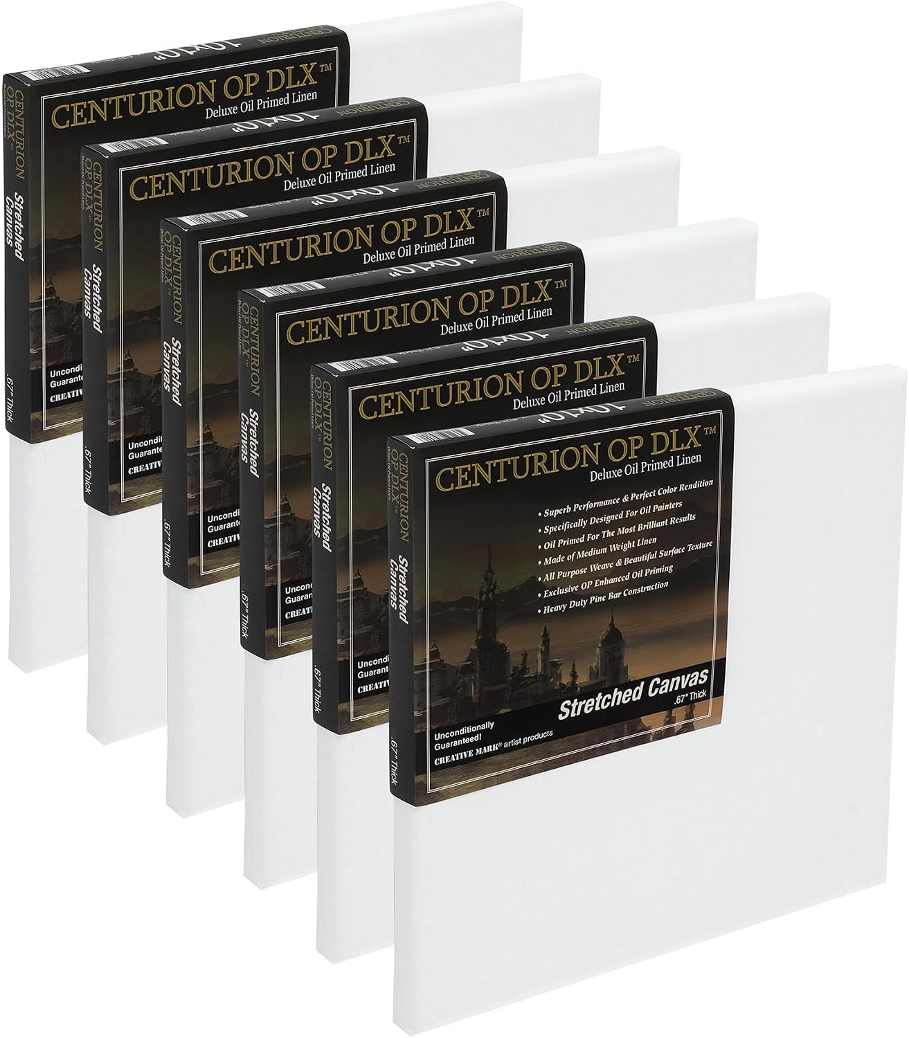 Centurion Deluxe Professional Oil Primed Linen Stretched Canvas, 11oz Linen, 20x20 - Box of 6, 0.67' Deep Canvases, Kiln-Dried Stretchers, Back Stapled, Premium Medium Weight Canvas for Oil Paintings