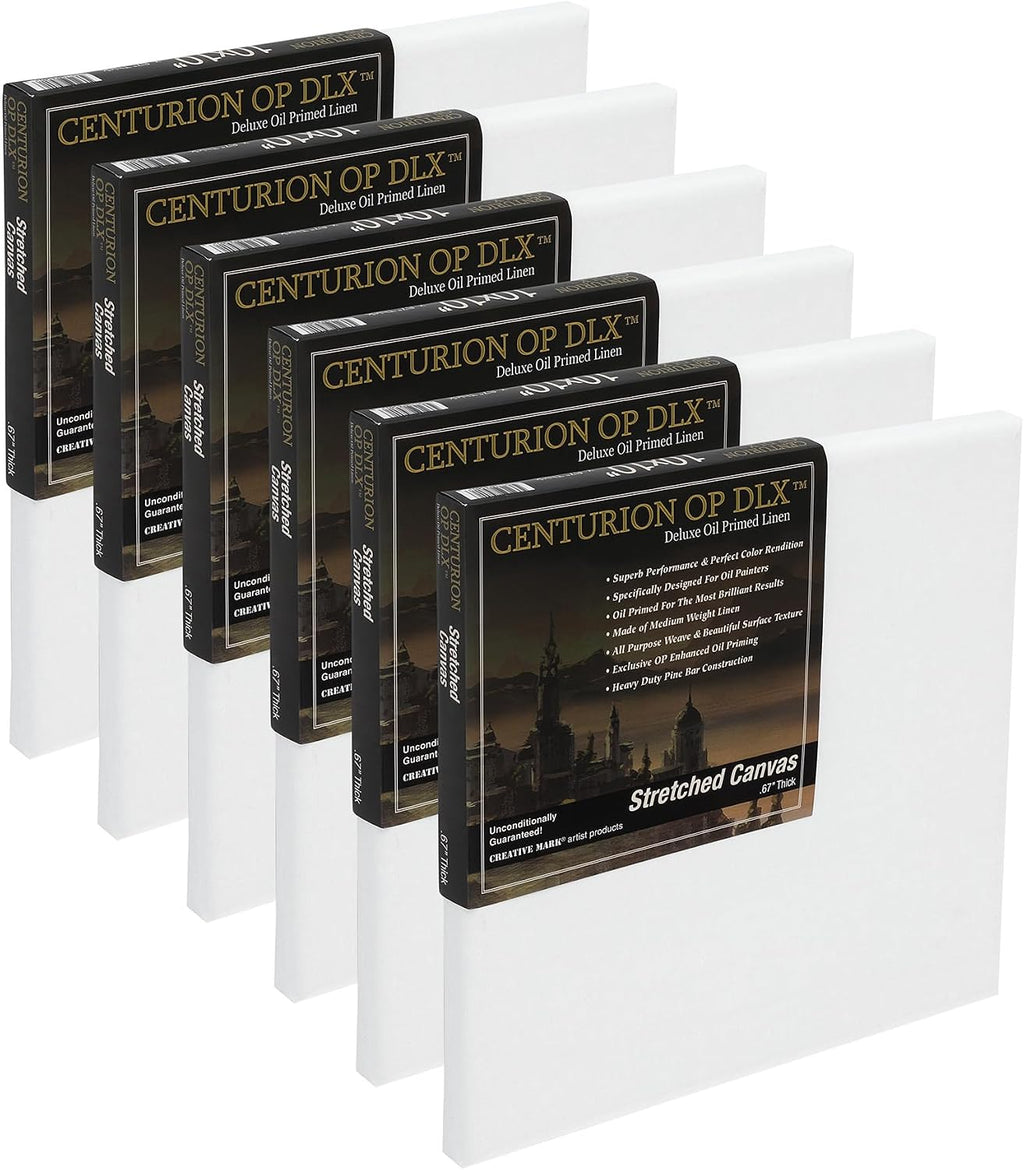 Centurion Deluxe Professional Oil Primed Linen Stretched Canvas, 11oz Linen, 24x24 - Box of 6, 0.67' Deep Canvases, Kiln-Dried Stretchers, Back Stapled, Premium Medium Weight Canvas for Oil Paintings