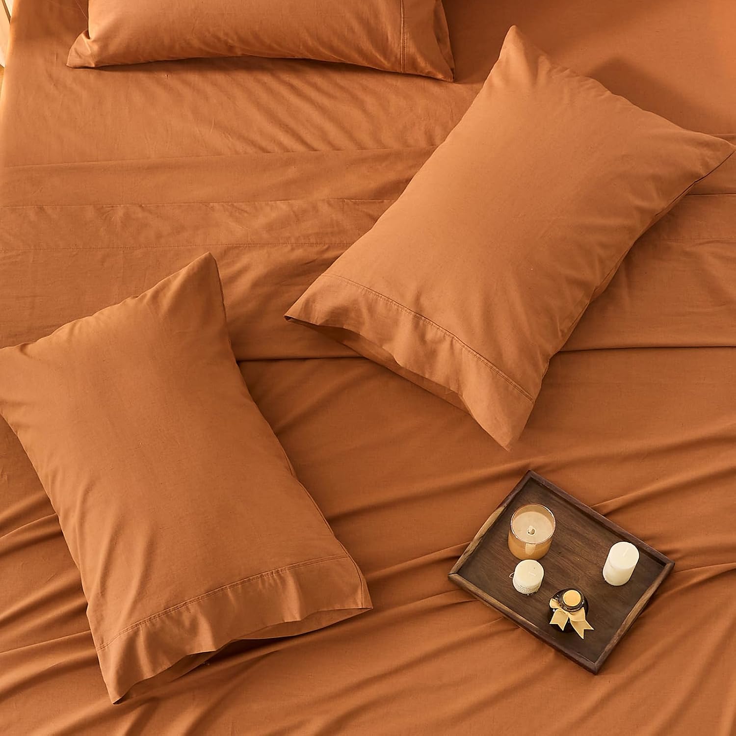 Bedlifes 100% French Flax Linen Sheets Set King Size - 6 Piece Extra Deep Pocket 18-24',Soft Breathable King Bed Sheets with Temperature Regulating & Moisture-Wicking(Brown