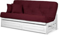 Nirvana Futons Arden White Futon with Storage Drawers Full or Queen Size - Space Saving Armless Design with Comfortable Mattress (Twill Burgundy), Sofa Bed Available in