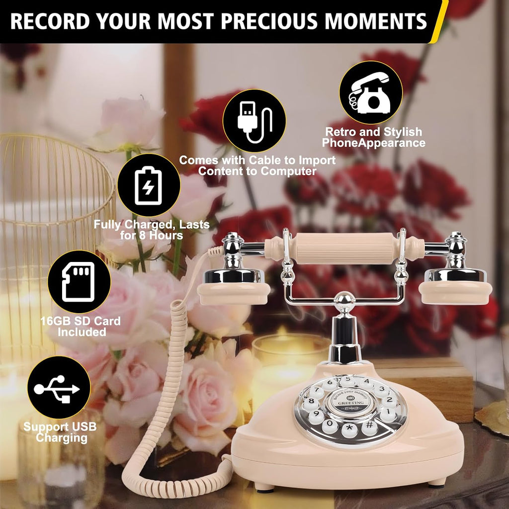 Audio Guest Book Wedding Phone- Record Customized Audio Messages with GuestBook – A Personal and Convenient Way to Preserve Your Special Occasions (Beige Phone)