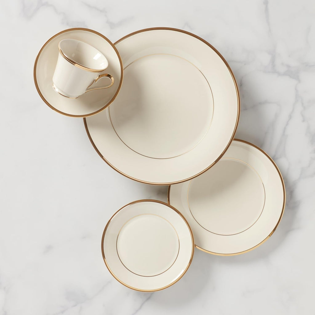 Lenox Dinnerware Set, Eternal 5-Piece Place Setting, 24-Karat Gold Accents Set, Service for 1, Made Of Ivory Porcelain, Dishwasher Safe, Plates, Cups And Saucers, Home And Kitchen (Ivory, 5 Piece)