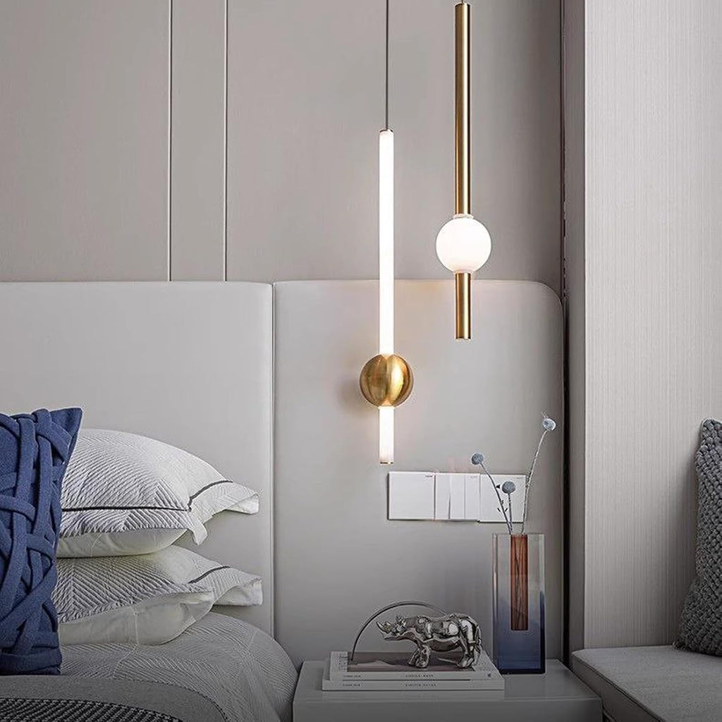 Gold LED Pendant Light Fixture, Remote Dimmable Adjustable Height Cylindrical Modern Minimalist Hanging Lamp with Gold Finish, for Kitchen Island, Dining Room, Living Room, Bedroom,Hotel