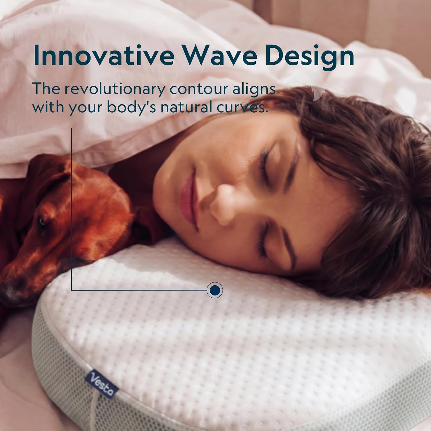 Vesta MintZen Silicone Foam Pillow, Wave Shape for Shoulder & Neck Support, Ideal for Back, Stomach, and Combo Sleepers, Washable Cooling Cover, Medium Profile (3-3.5' Height)