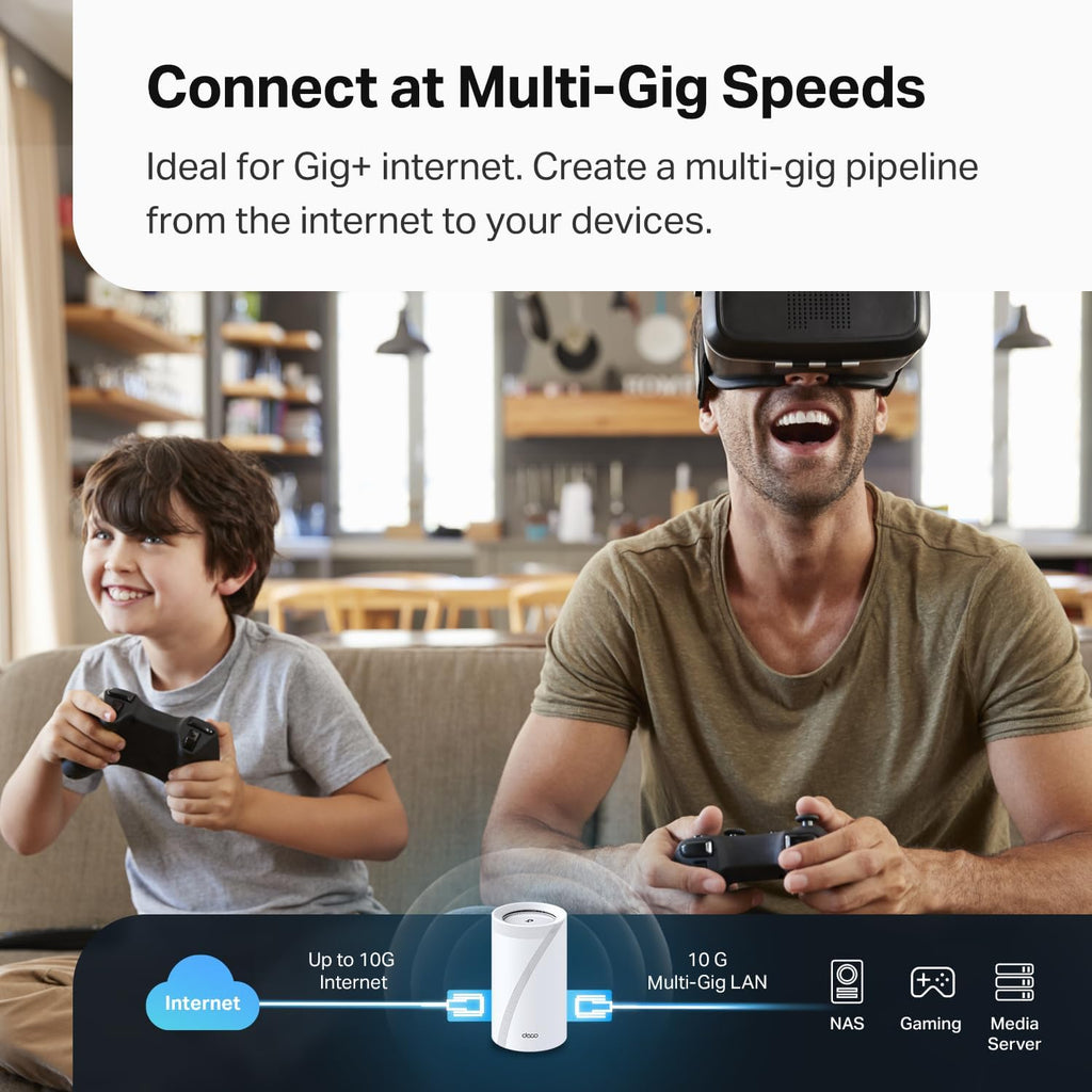 TP-Link Deco BE95 BE33000 Quad-Band WiFi 7 Mesh System - for Whole Home Coverage up to 7800 Sq.Ft w/AI-Driven Smart Antennas, 10G Multi-Gig Ethernet Ports (2-Pack) (Renewed)