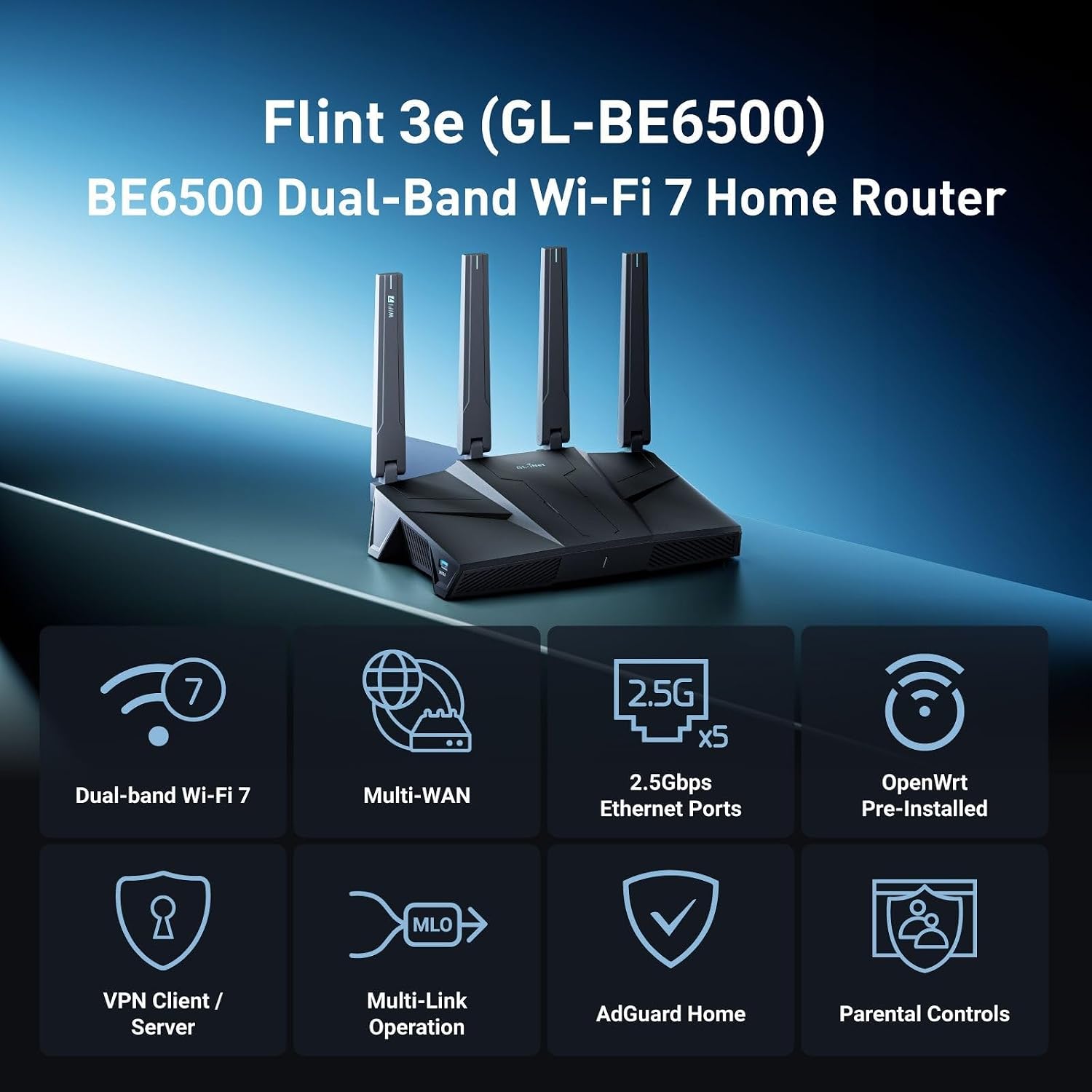 GL.iNet MT5000 (Brume 3) High-Speed Wired VPN Security Gateway & GL.iNet GL-BE6500 (Flint 3e) WiFi 7 Router, High-Speed WiFi Router