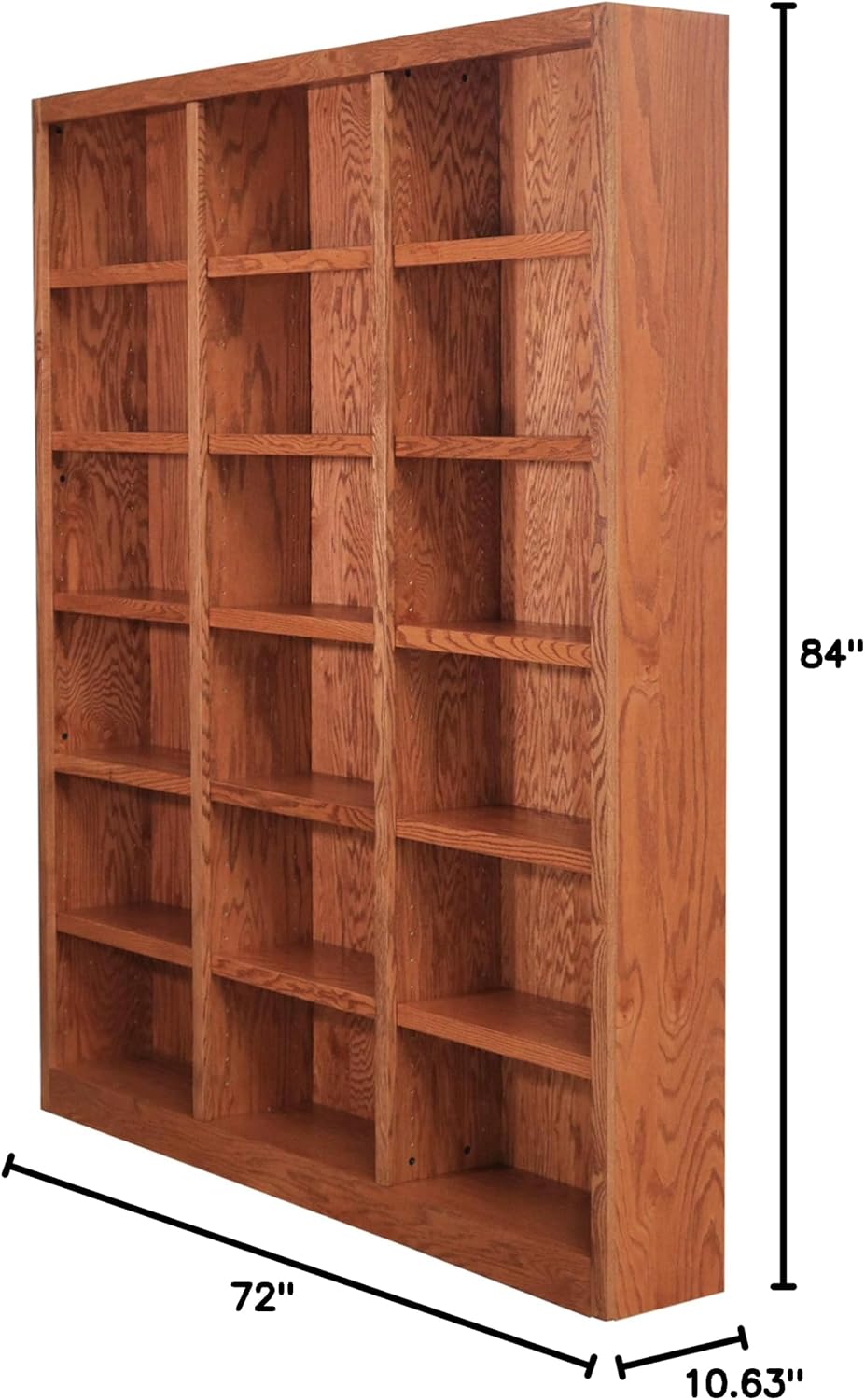 Concepts In Wood Traditional 84inches Tall 18-Shelf Triple Wide Wood Bookcase, Dry Oak