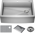 DELTA FAUCET Delta Lenta 30-inch Retrofit Farmhouse Apron Front 16 Gauge Stainless Steel Single Bowl Kitchen Sink for Undermount/Drop-In Installation with Accessories, 95J132-T30S-SS