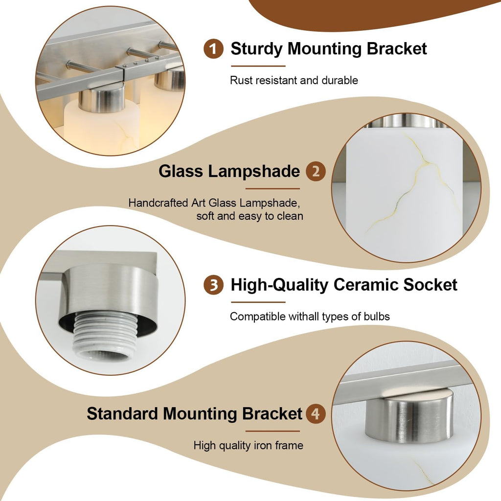 10-Light Bathroom Light Fixtures, Modern Vanity Lights, Brushed Nickel Metal Wall Lamp with White Marble Glass for Bathroom, Mirror, Living Room, Bedroom, Cabinet, Porch, Hallway, E26 Base