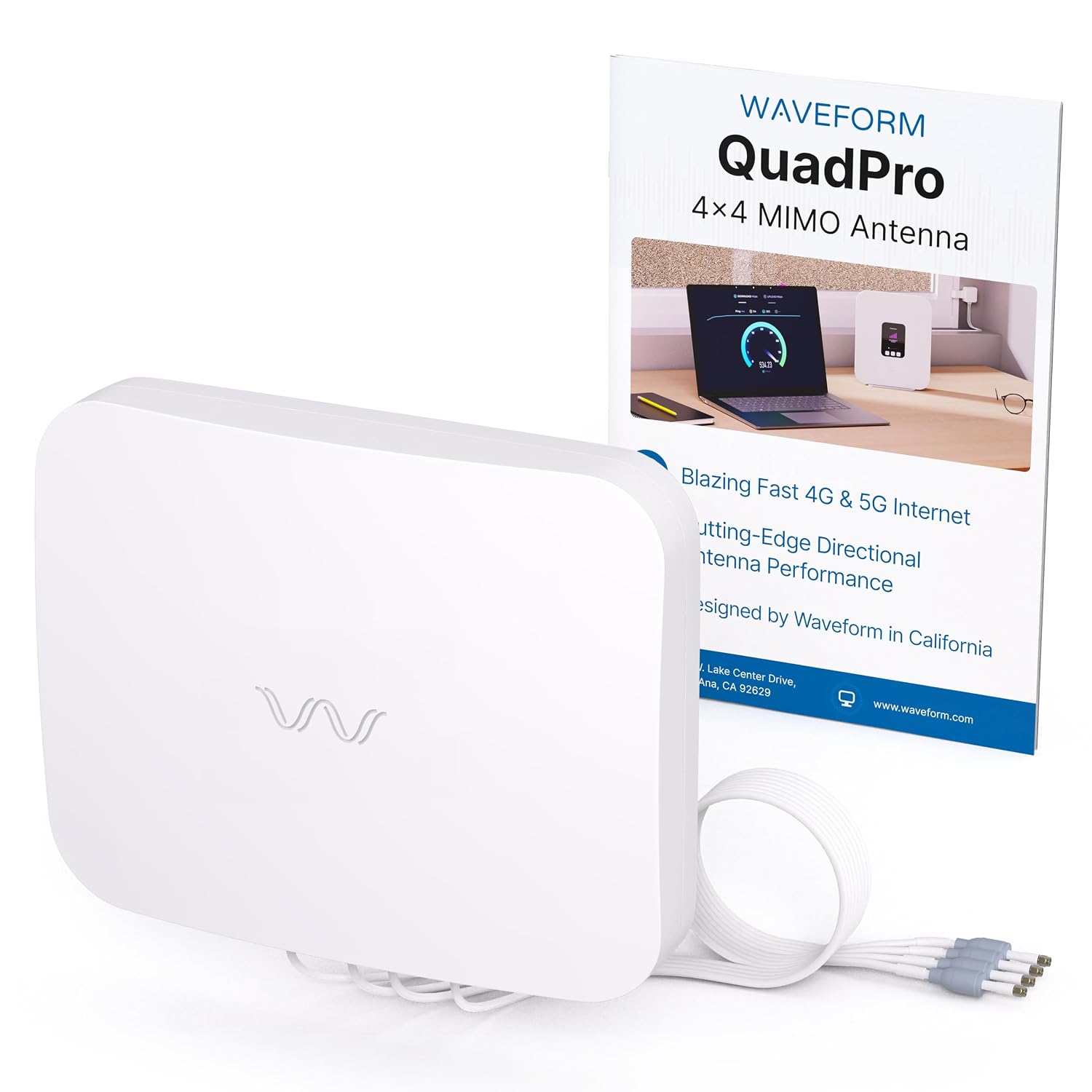 Waveform 20' Cable + QuadPro Antenna - 4x4 MIMO Panel Antenna for 4G/5G Routers & Gateways for T-Mobile Home Internet, Verizon, AT&T with 20' SMA Cable - Outdoor Rated
