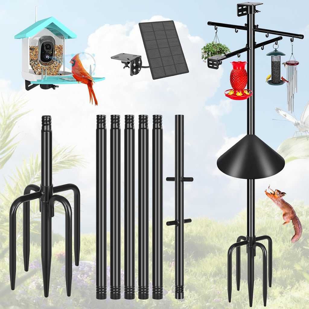 Gtongoko Squirrel Proof Smart Bird Feeder Pole for Outdoors 107 Inch 1 Inch Diameter Bluebird House Pole with 2 Platform and 8 Hooks for Bird Feeder with Camera Adjustable Heavy Duty Mounting Pole