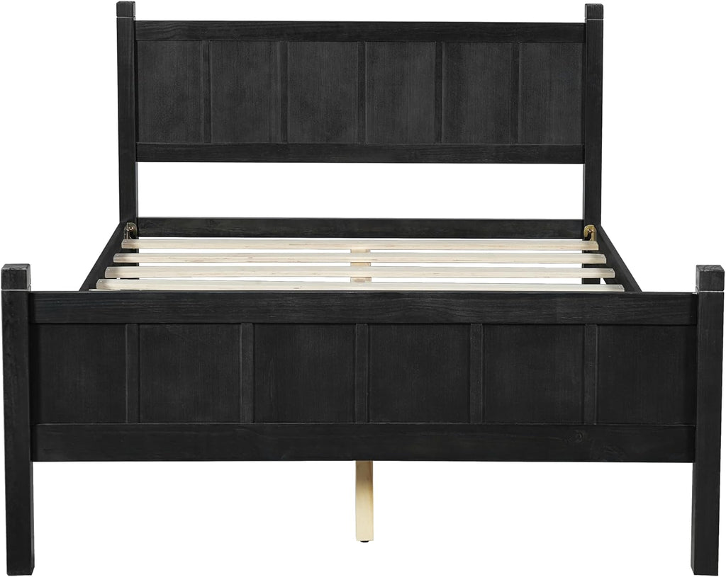 Full Size Flat Panel Bed with Headboard & Footboard, Minimalist Modern Platform Bed with Wood Grain Finish, Shaker & Farmhouse, 11.5' Under-Bed Storage, Sleek & Functional (Black3, Full)