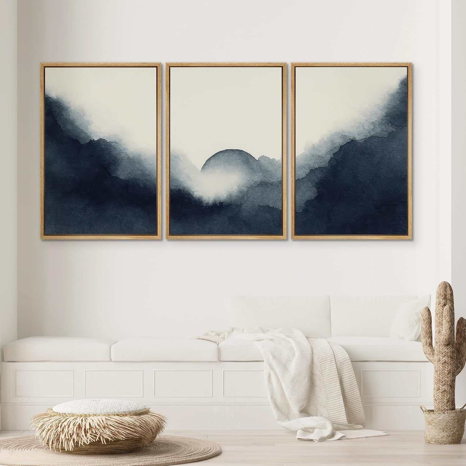 SIGNWIN Framed Canvas Print Wall Art Set Navy Blue Abstract Mountain Contemporary Watercolor Illustrations Modern Colorful Ultra for Living Room, Bedroom, Office - 24'x36'x3 Natural