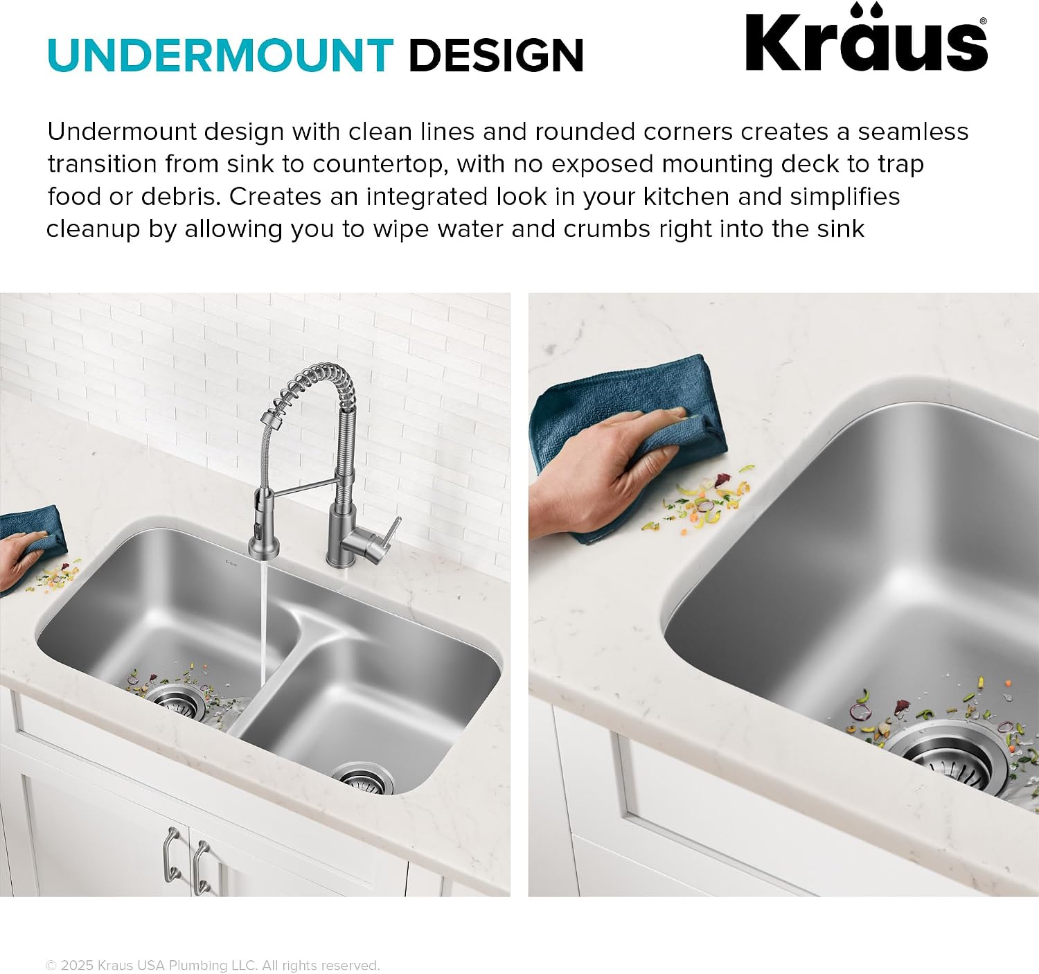 KRAUS Premier 32-inch Undermount 60/40 Double Bowl with Low Divider 18-Gauge Stainless Steel Kitchen Sink with Strainers (x2), KBU24