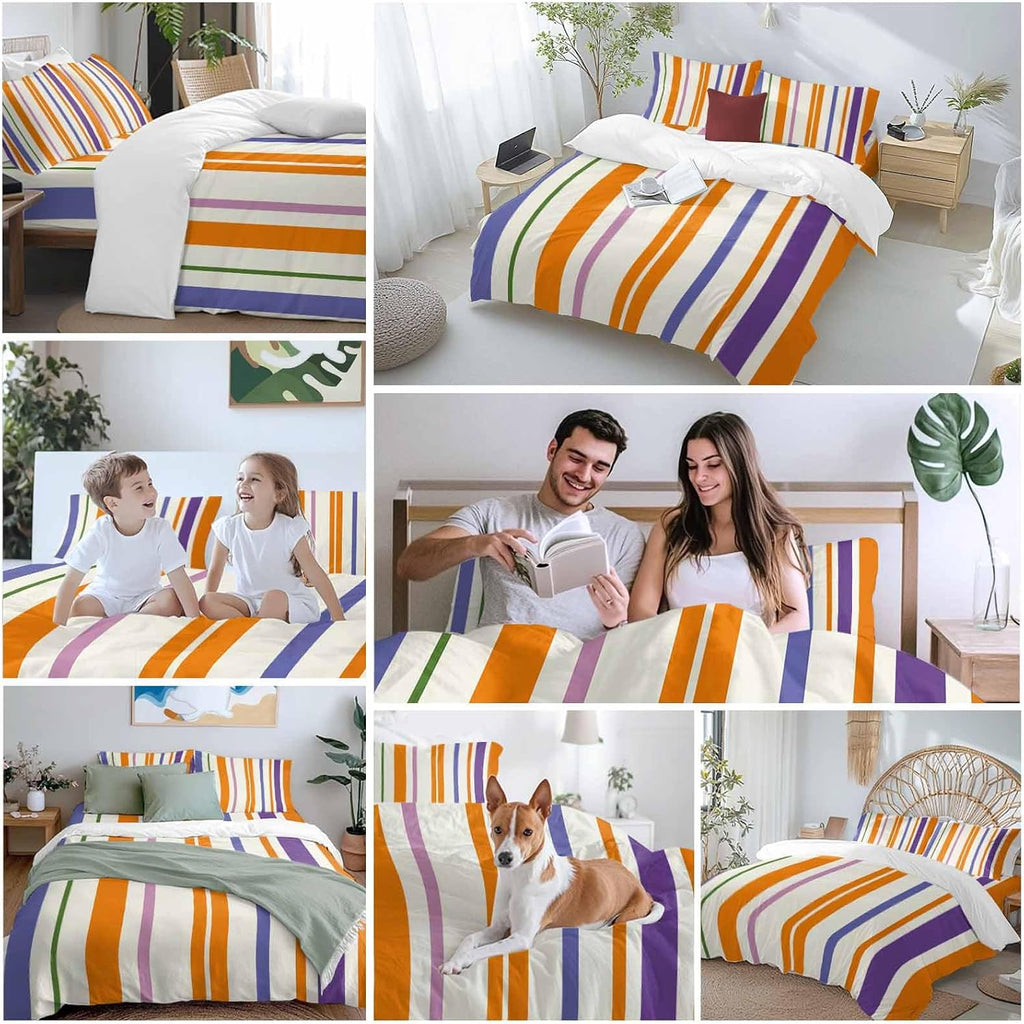 Prime Leader Abstract Basics Pattern Duvet Cover Set Queen Size 4 Pieces Colorful Stripes Modern Style Bedding Set with Zipper Closure, 1 Comforter Cover 92x106 Inches 1 Flat Sheet & 2 Pillow Cases