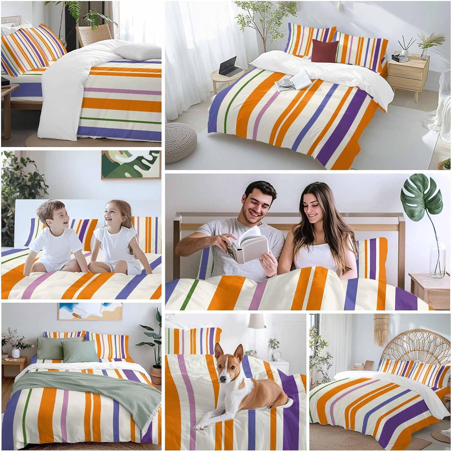Prime Leader Abstract Basics Pattern Duvet Cover Set Queen Size 4 Pieces Colorful Stripes Modern Style Bedding Set with Zipper Closure, 1 Comforter Cover 92x106 Inches 1 Flat Sheet & 2 Pillow Cases