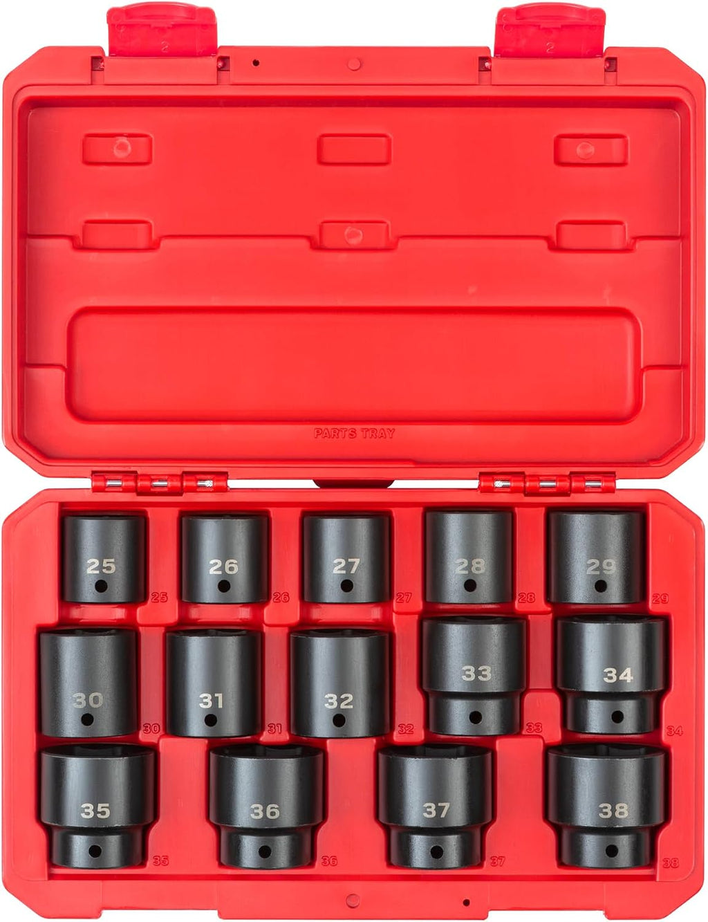 TEKTON 1/2 Inch Drive Shallow 6-Point Impact Socket Set with Case, 14-Piece (25-38 mm) | SID92325
