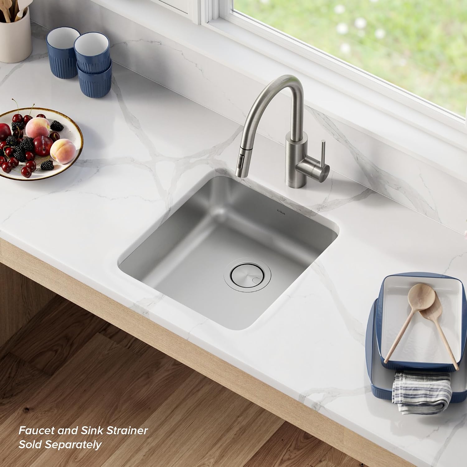 KRAUS Dex 17-inch Undermount 16 Gauge Stainless Steel Single Bowl ADA Kitchen Sink, KA1AS17B