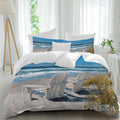 Prime Leader White Chairs Duvet Cover Set Queen Size 4 Pieces American Country Beach Ocean Bedding Set with Zipper Closure, 1 Comforter Cover 92x106 Inches 1 Flat Sheet & 2 Pillow Cases