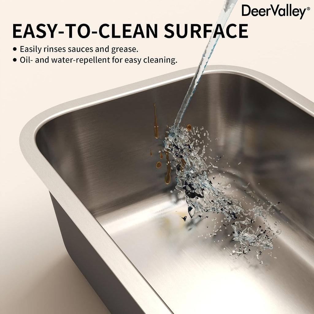 DeerValley 32 Inch Undermount Kitchen Sink 18 Gauge Stainless Steel Kitchen Sink Spacious Single Bowl Sinks with Basket Strainer Curved Shape Round Corner Deep Sinks for Modern Kitchens