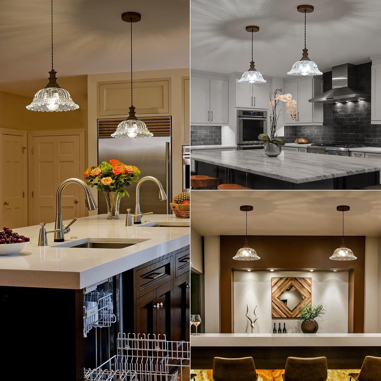 HDDFL Glass Pendant Lights Modern Pendant Lighting Fixtures Hanging Lamp Brushed Finish Hanging Light Fixture for Kitchen Island Bedroom Dining Room Coffee Shop Hallway 2 Pack