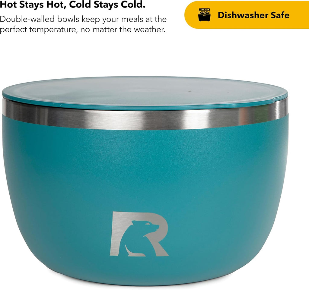 RTIC Anywhere Stainless Steel Bowl Set Of Two, Camping Bowls With Lids, Vacuum Insulated, Stackable Durable Outdoor Dinnerware, Non Slip, Dishwasher Safe, Dinner Outside, Campfires Travel, Deep Harbor