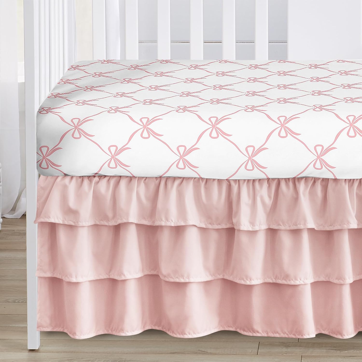 Sweet Jojo Designs 4-Piece Baby Crib Bedding Set (Pink Bows) for Girls, Infants/Nursery incl. Blanket, Fitted Sheet, Skirt, Diaper Stacker (Ruffles, Bow, Ballet Dancer, Ballerina Princess Collection)