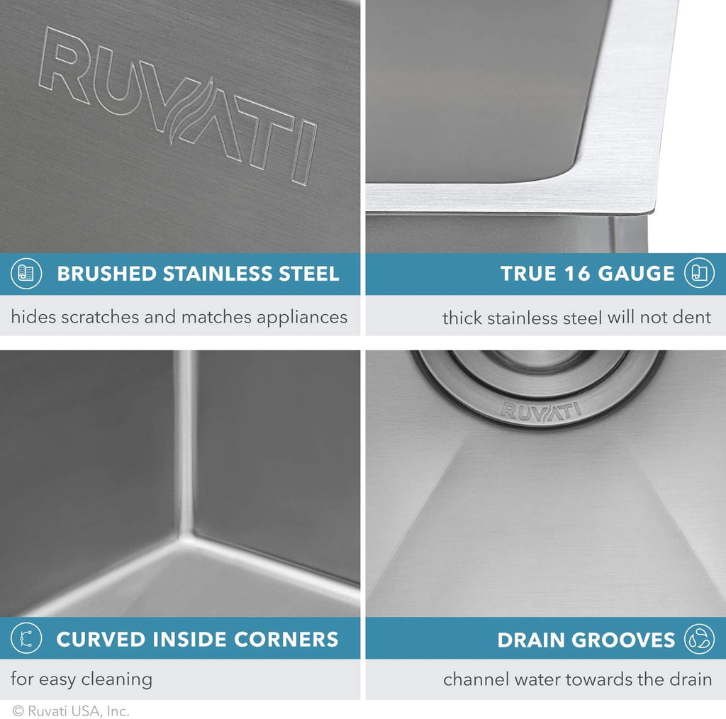 Ruvati 36-inch Low-Divide Undermount kitchen Sink - 60/40 Double Bowl kitchen Sink - 16 Gauge Stainless Steel Kitchen Sink with Brushed Finish, Easy-to-Clean, Undermount Sink - RVH7417