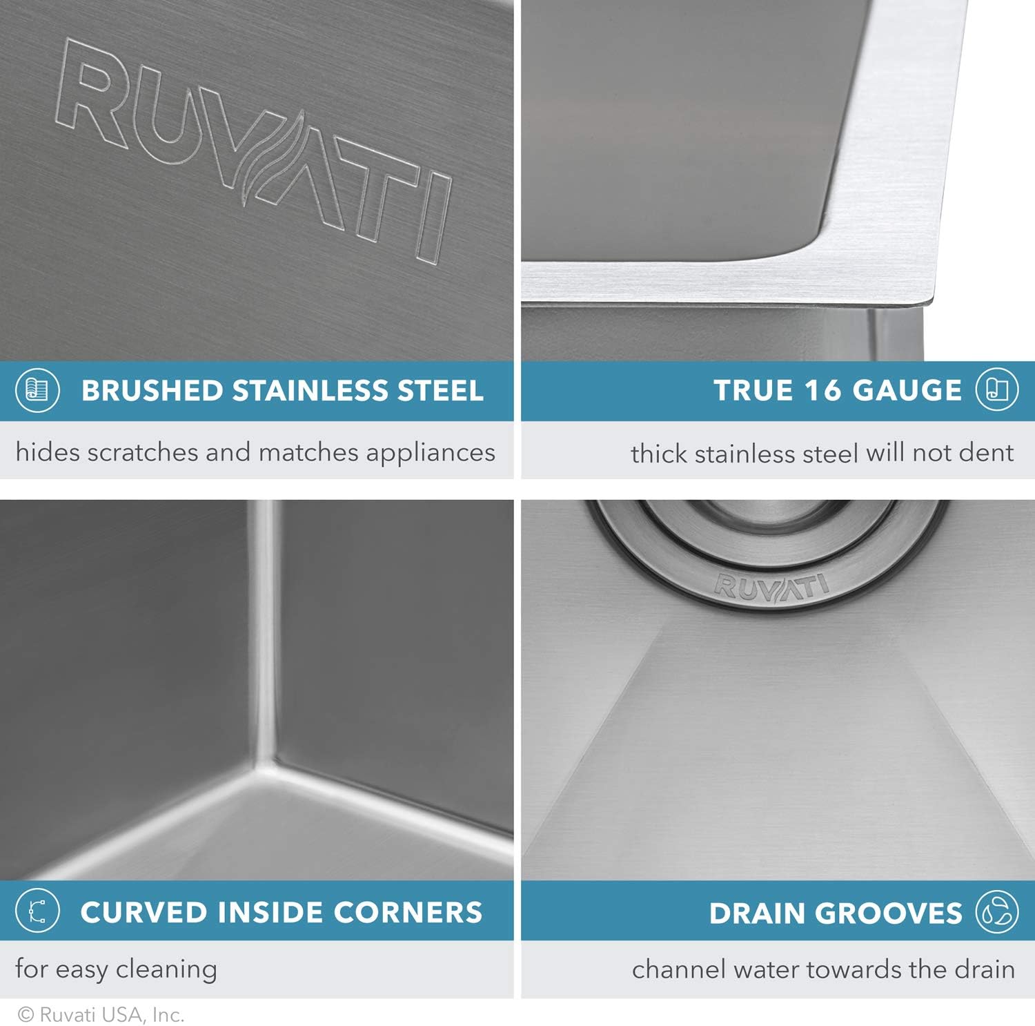 Ruvati 33-inch Low-Divide Rounded Corners Undermount Kitchen Sink - 40/60 Double Bowl Kitchen Sinks - 16 Gauge Stainless Steel Kitchen sink with Brushed Finish hides scratches - RVH7418