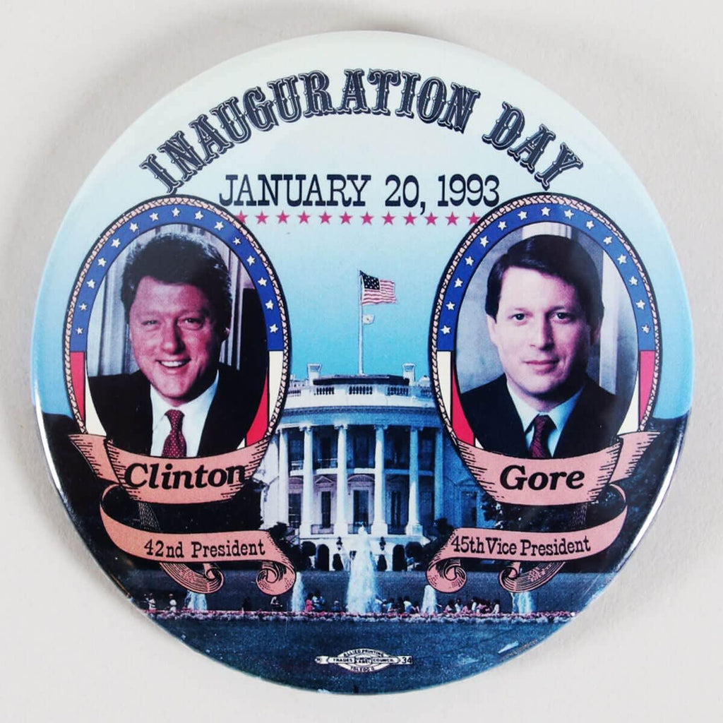 President Bill Clinton Political Lot Incl. VIP Copbalt Cufflinks w/Tie Clip & Inauguration Button Pin