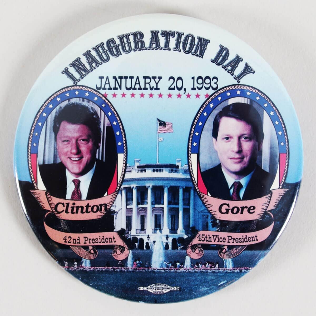 President Bill Clinton Political Lot Incl. VIP Copbalt Cufflinks w/Tie Clip & Inauguration Button Pin