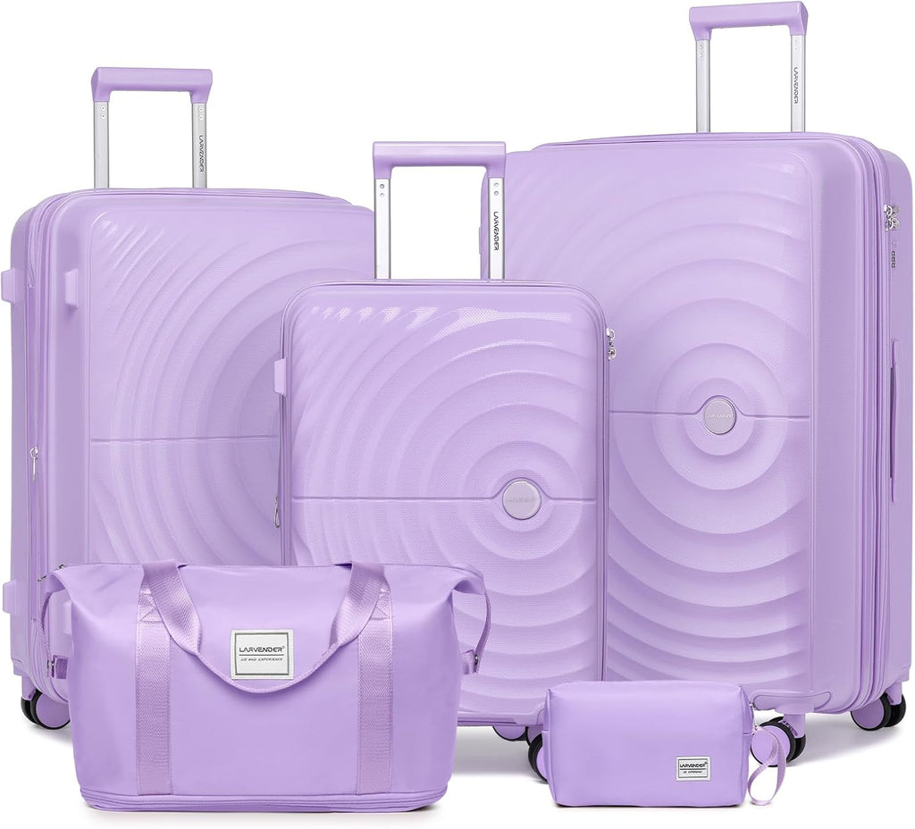 LARVENDER Luggage Sets 5 Piece Suitcases with Wheels Durable Hardshell Expandable Carry On with Lightweight Checked Duffel Bag Sets for Family Travel (28/24/20inch, Lavender)