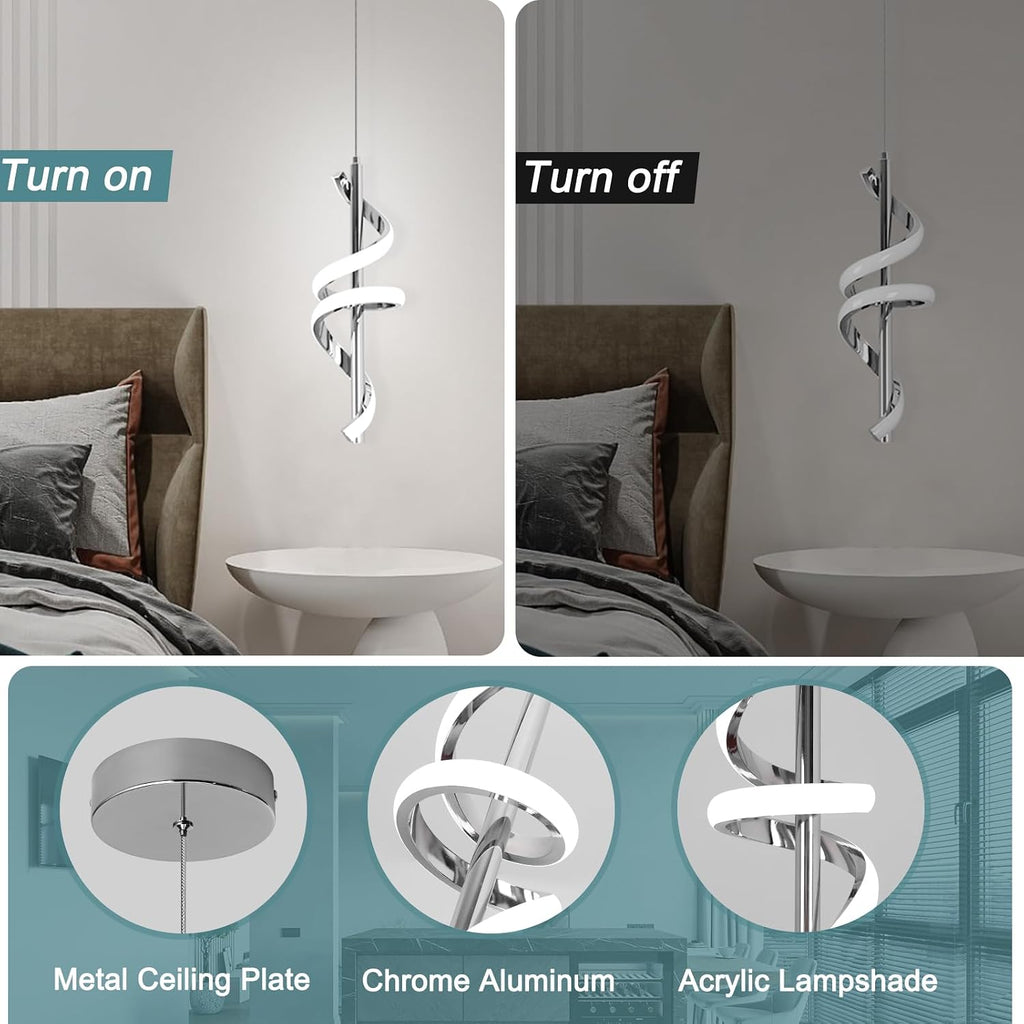 Spiral Led Pendant Light Fixtures, 5500K Cold White Modern Led Pendant Lamp Kitchen Island, Adjustable Height Kitchen Island Lights Fixtures for Dining Room Kitchen Bedroom Cafe, 3 Packs