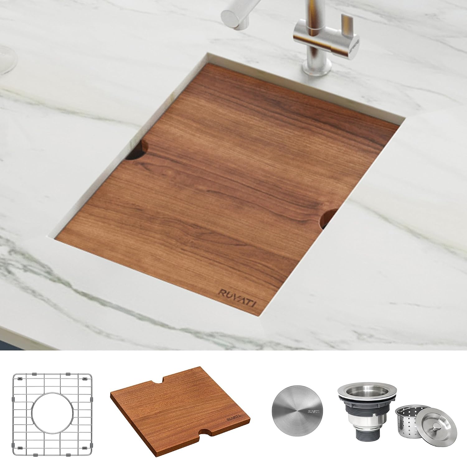 Ruvati 13 inch Workstation Bar Prep Sink with Cover - Undermount 16 Gauge Stainless Steel Kitchen Sink Single Bowl with Brushed Finish hides scratches, Easy-to-Clean- RVH8316