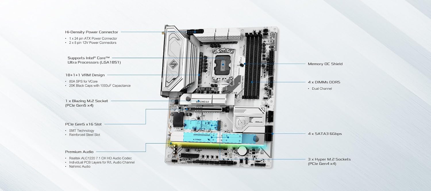 ASRock Intel Core Ultra Z890 Steel Legend WiFi 7 ATX LGA1851RL-ILM Motherboard DDR5 M.2 PCle 5.0 ARGB SATA3 6.0 Gb/s Thunderbolt